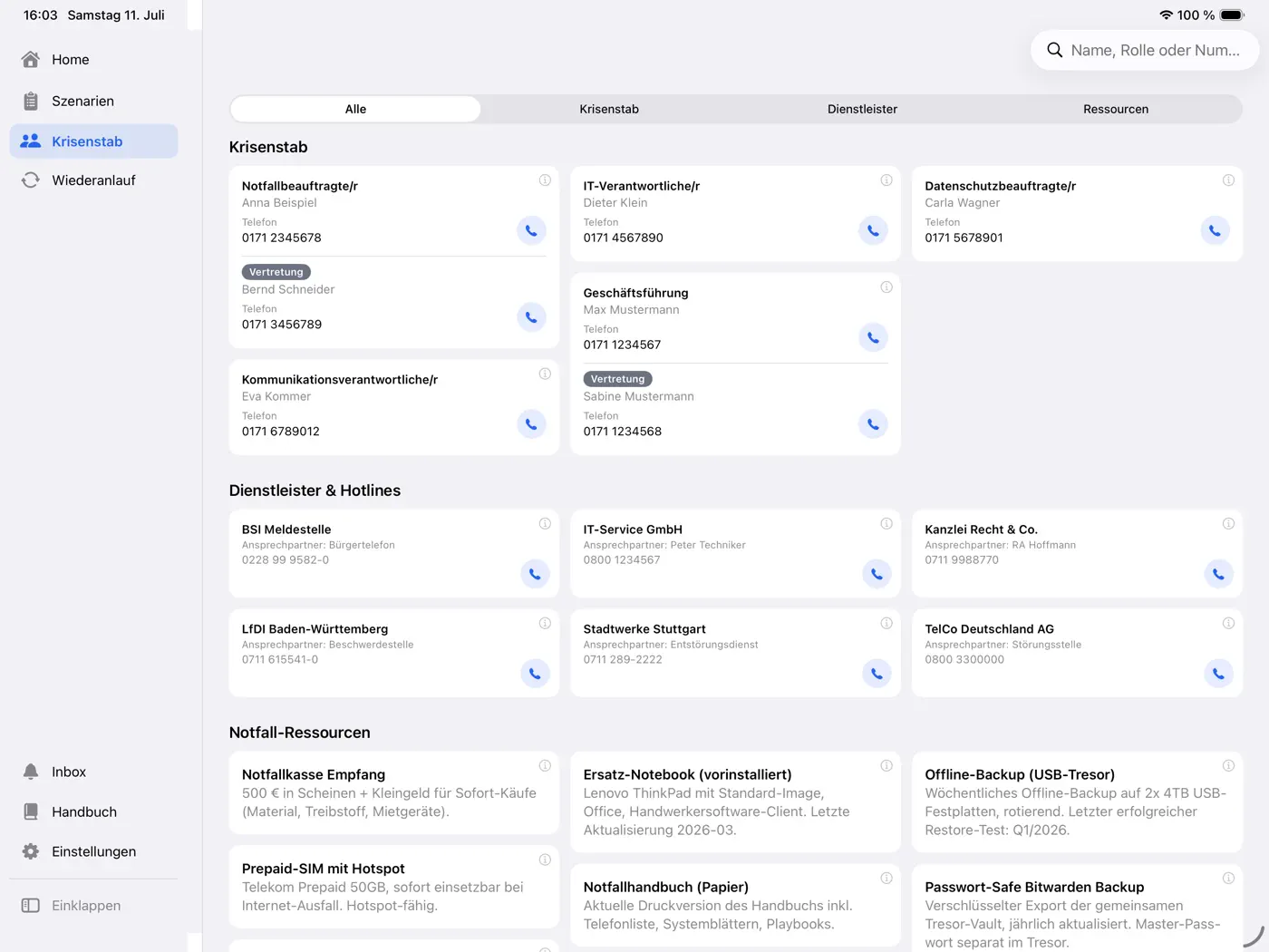 Krisenstab: Rollen, Vertretungen, Dienstleister und Ressourcen